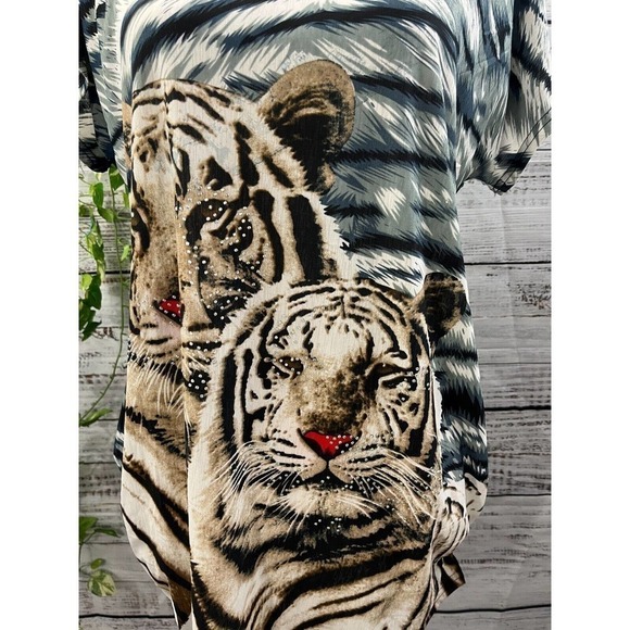 Tiger Mates Tunic Top Medium Large Brown Gray Silk Safari Africa Jungle Disney - Picture 2 of 10